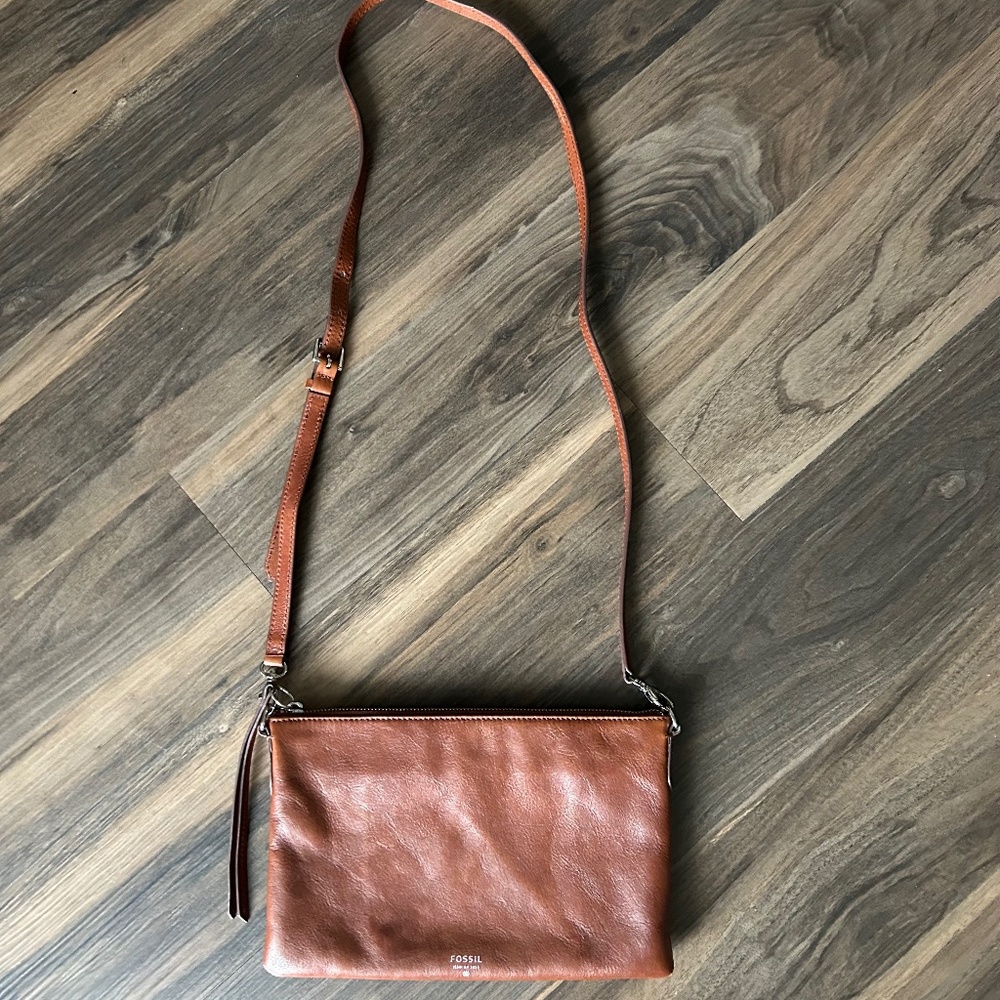 Fossil leather brown crossbody purse